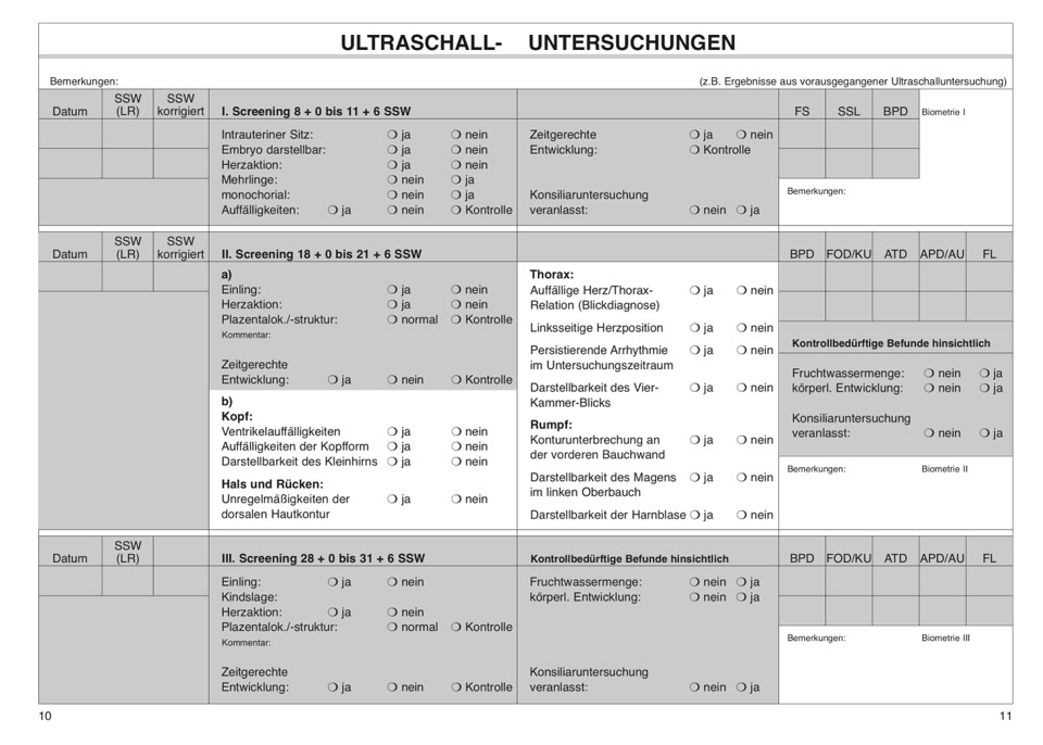 Mutterpass - Ultraschall-Screeninguntersuchungen